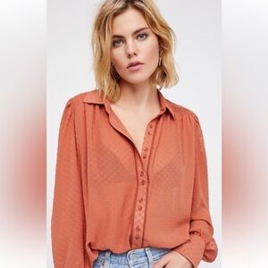 Free People Terracotta Textured Blouse